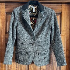 CAbi Riding Blazer Gray Tweed with Black Collar size 2